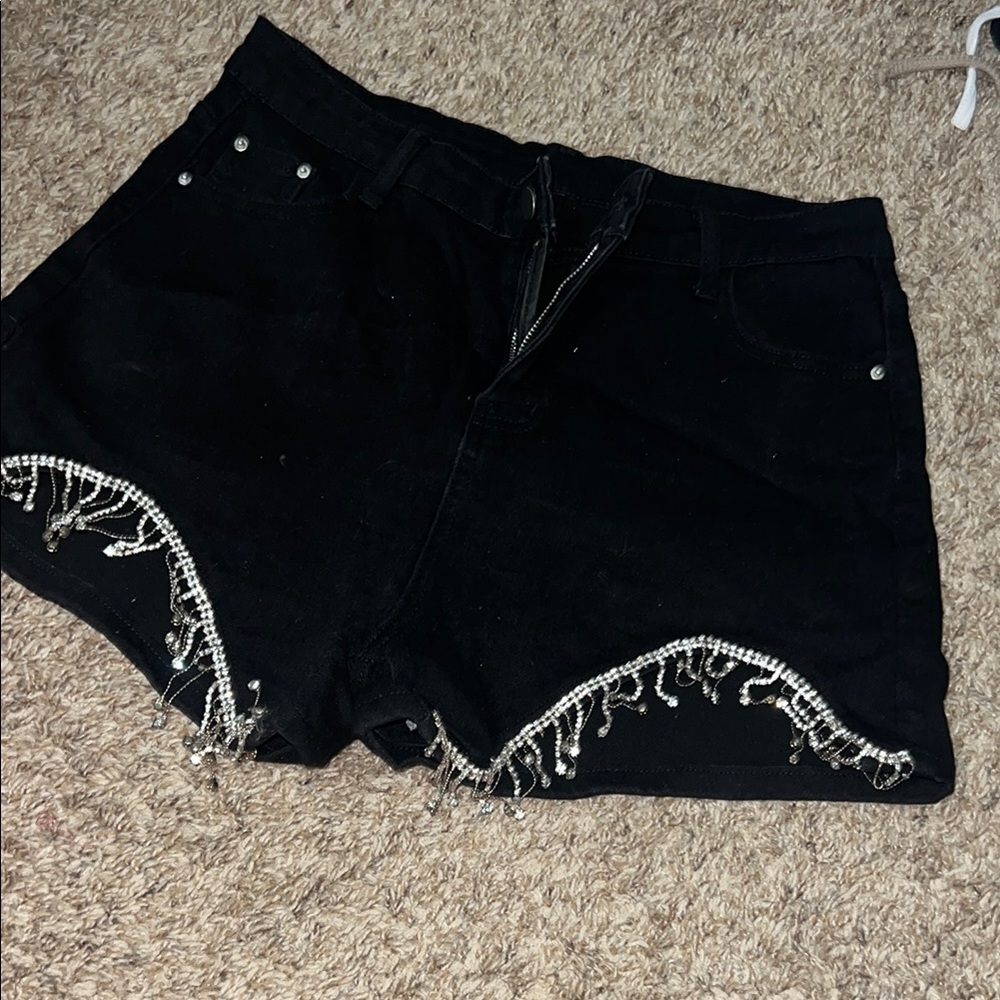 Black Embellished Women's Shorts